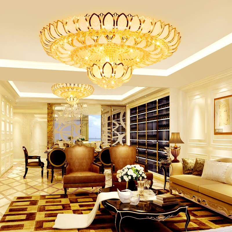 Modern Crystal Ceiling Lighting Fixture LED Light American Gold Lotus Flower Chandelier Lamps Round Ceiling Lights Home Indoor Lamp-image-461813035