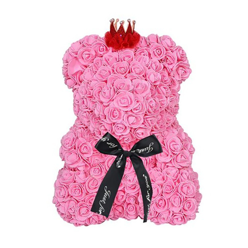 

25Cm Bear Of Roses Flowers Teddy Bear With Crown Wedding Festival Diy Surprise Wedding Gift For Girl Lover, Green