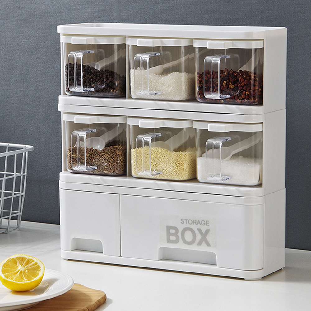 2020 Plastic Seasoning Storage Box Set Kitchen Organizer Rangement