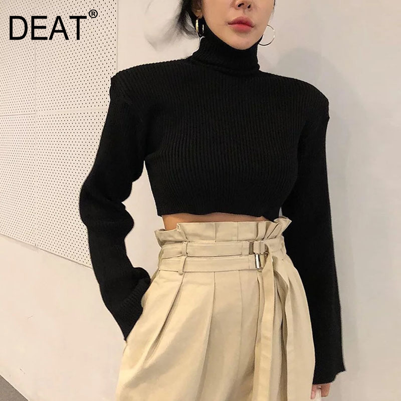 

DEAT 2020 new spring fashion women clothes turtleneck full sleeves knitting pullover sweater female top WK31201, Black