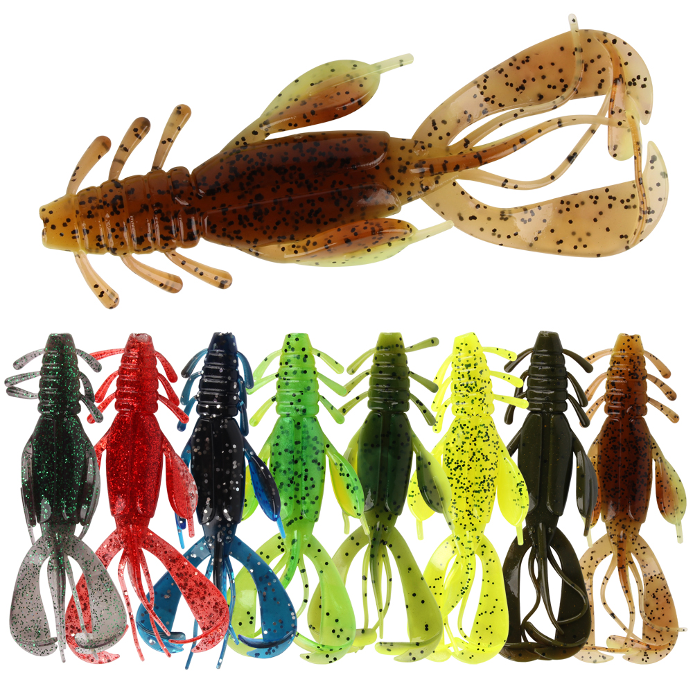 

RoseWood 10pcs Fishing Crawfish Lure Silicone Soft Artificial Bait Crayfish 4in 0.37oz Swimming Shrimp For Carp Bass Freshwater Saltwater