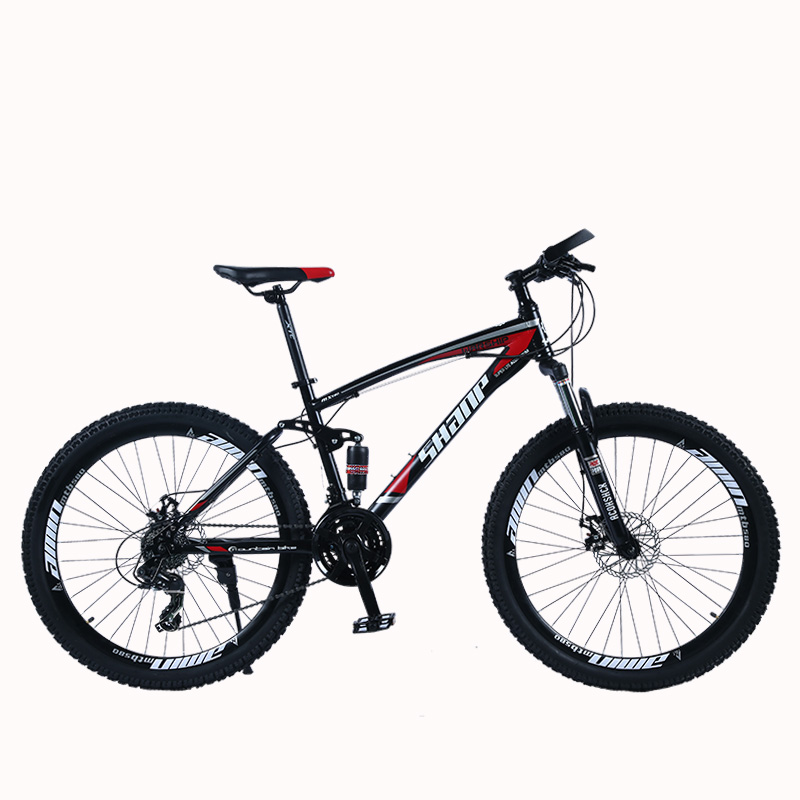 

Bikes SHANP Mountain Bike Steel Frame Full Suspension Mechanical Disc Brake 24 Speed 26" Alloy Wheel