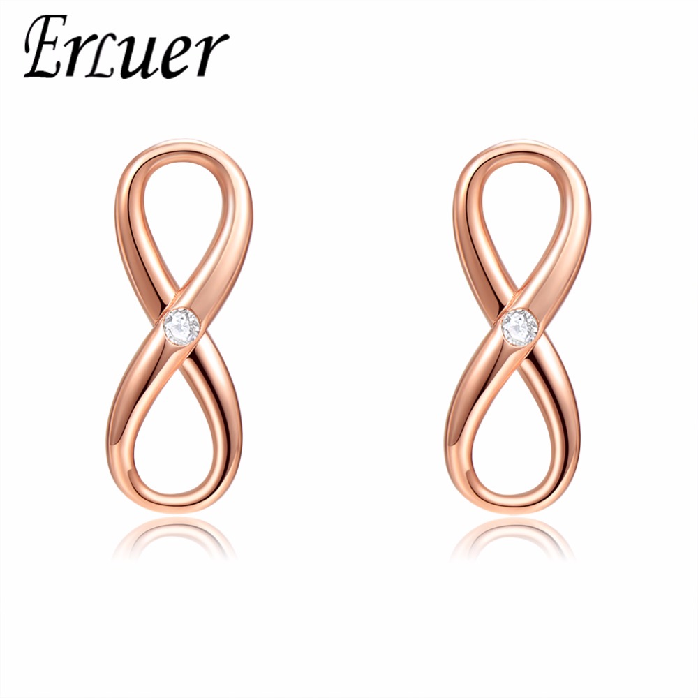 

ERLUER Stud Earrings for women Fashion wedding crystal infinity jewellery Girl rose gold zircon engagement earring Jewelry
