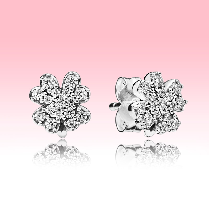Sparkling clover Stud Earrings Authentic 925 Sterling Silver designer Earrings Women Wedding Party Jewelry Crystal Cute earrings with Luxurious Reta