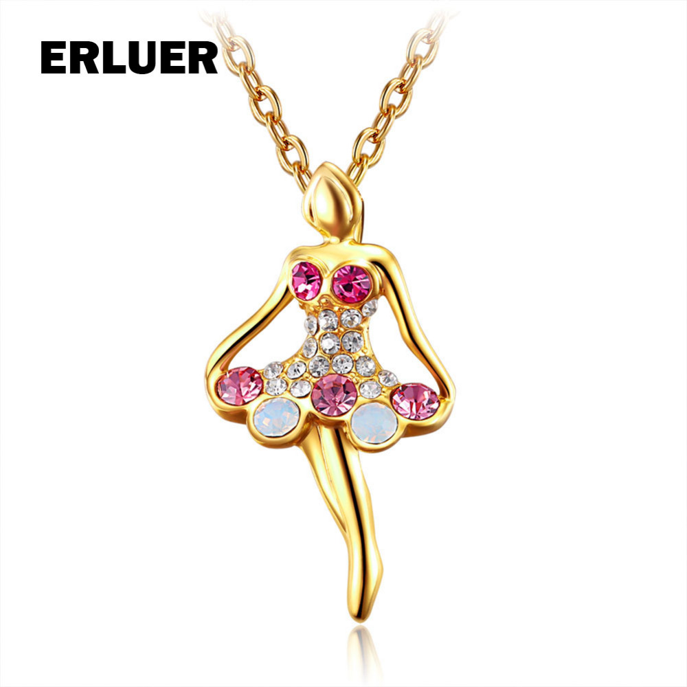 

ERLUER Gold Color Austrian crystal Figure Charm Necklace For Women Wedding Party Jewelry Rhinestone Necklaces & Pendants Colar