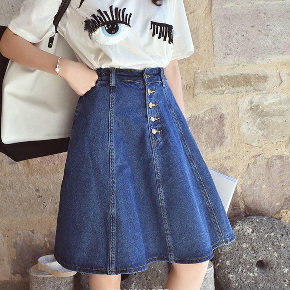 jeans skirts knee length online