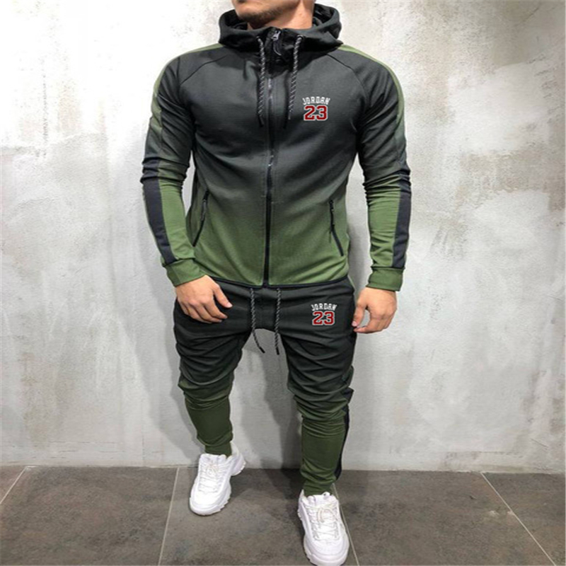 

Free mail men' fashion zipper sportswear gradient 3D printing casual sportswear men' hooded / sweatshirt hooded + p