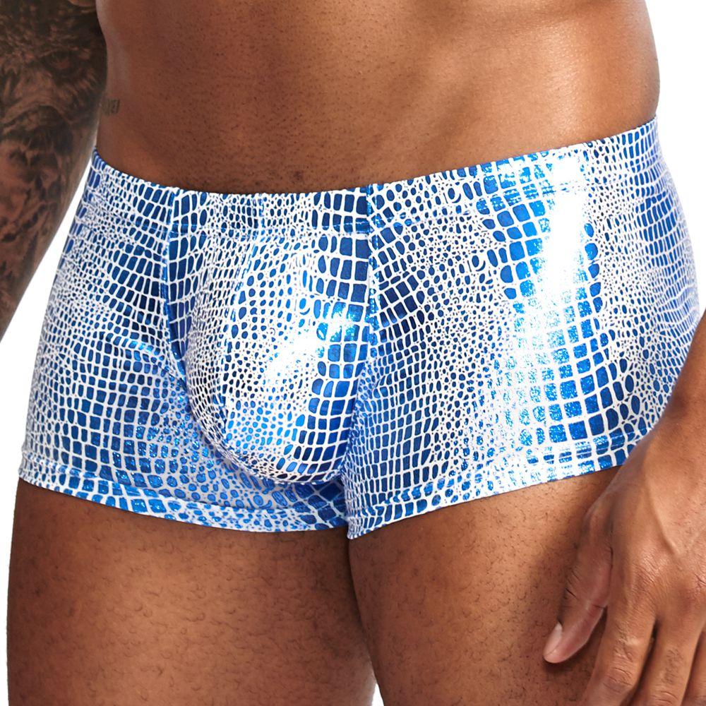 

Mens Underwear Boxers Sexy Transparent Male Underwear PU Leather Underpants Man Boxer Shorts Men Underwear Boxer Shorts, Sky blue