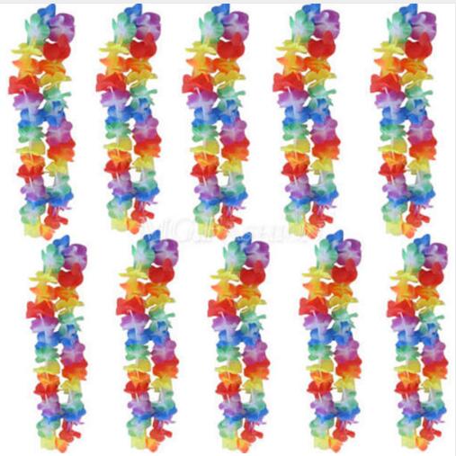

20Pcs Hawaiian Flower leis Garland Necklace Pool Party Fancy Dress Hawaii Beach Fun Flowers DIY Party event Decoration Wreath, As pic