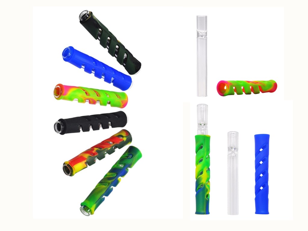 

Glass & FDA Silicone One Hitter Pipes Glass Filter Tips for Dry Herb Tobacco RAW Rolling Papers Cigarette Holder Smoke Smoking Accessories
