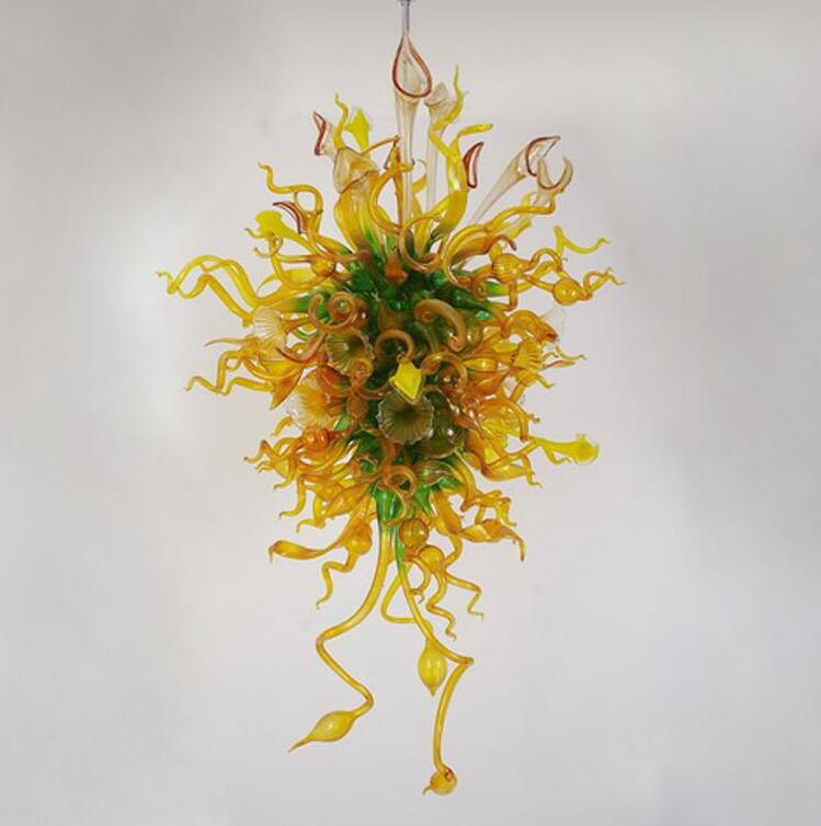 

Magnificent Long Flower Chandelier Lighting Amber and Green Glass Pendant Lamps New Modern Hand Blown Glass Chandelier with LED Bulbs