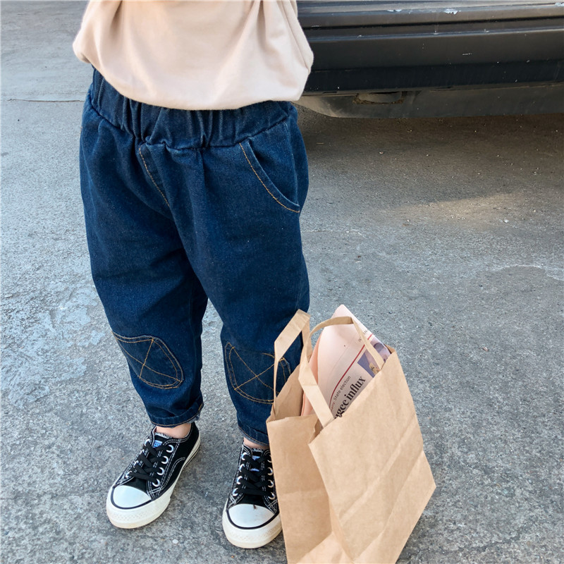 

2019 Spring New Arrival korean style cotton pure color all-match fashion casual jeans pants for cute sweet baby girls and boys, Blue