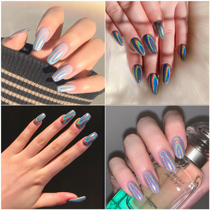 

1pc Nail Art Glitter Laser Powder Sparkly Glitter 12 Colors Pigment Powder on Nails Design for Nail Art, Silver;gold