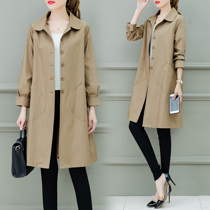 

Women Trench Coat 2019 Spring Autumn New Fashion Female Loose Long Thin Trench Office Lady Wind breaker Business Outerwear Tops, Khaki