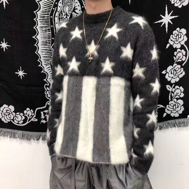

Fashion-19FW Vitttion Mohair Sweaters Pentagram Hip Hop Skateboard Sweaters Men Women Fashion Casual Coat HFLSMY057, Black and white