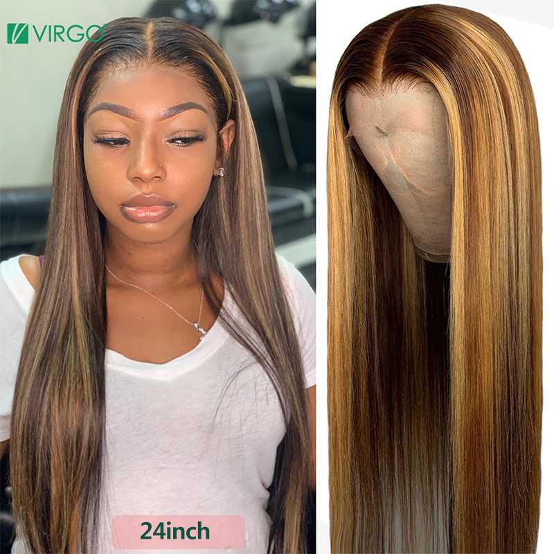 

Virgo 13*4 Straight Lace Front Human Hair Wigs Pre Plucked With Baby Hair Ombre Honey Blond Highlights Remy Lace Front Wigs Remy, As pic