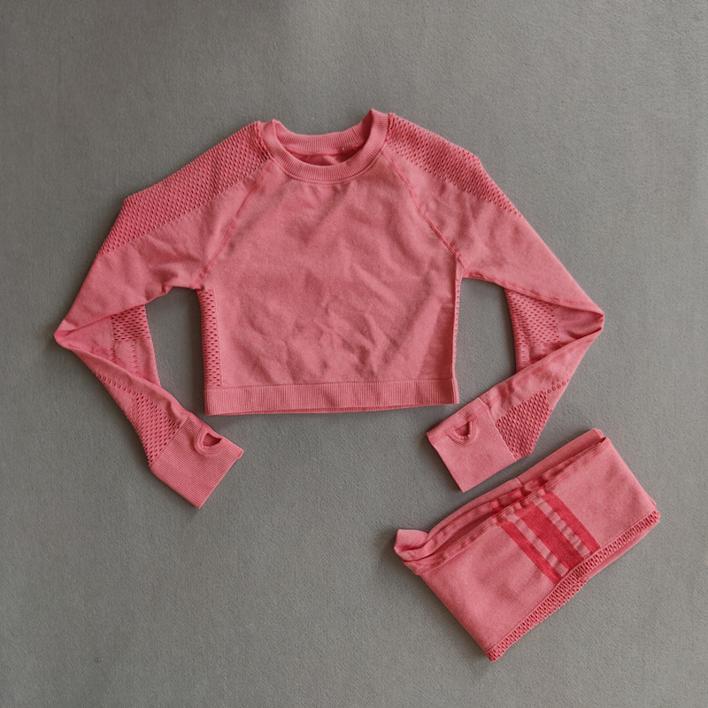 

Women Vital Seamless Yoga Set Gym Clothing Fitness Leggings+Cropped Shirts Sport Suit Women Long Sleeve Tracksuit Active Wear, Pink