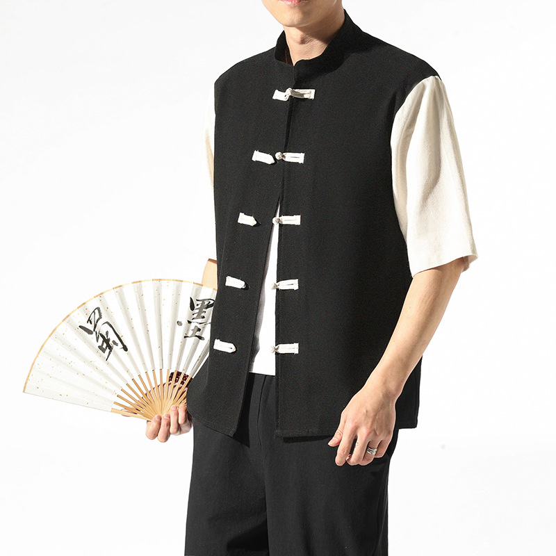 

Patchwork Tradictional Chinese Clothing For Men Cotton Linen Short Sleeve Chinese Shirts Tai Chi Uniform Tangsuit CN-168