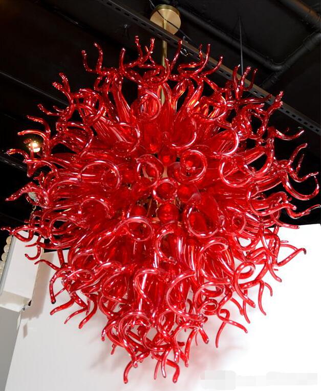 

Lamps Modern Red Color Hand Blown Chandeliers Bar Lobby Coffee Shop Art Decor Lights Murano Glass Chandelier Crystal LED Light Source