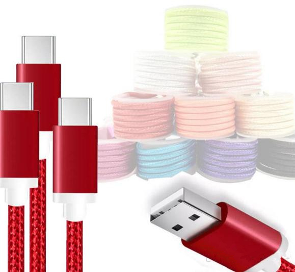 

2018 hot 1.5M 5FT Braided USB Micro Charger durable type C Cable For Samsung HTC Sony LG Phones With Metal Head Plug, Red