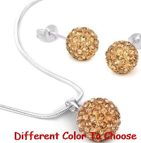 

10mm rhinestone mix ab clay pave bead 16inch Silver Plated snake chain Crystal crystal set earrings stud Necklace tg24, As pic