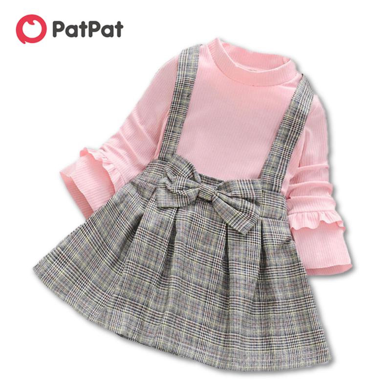 

PatPat 2020 Spring and Autumn Baby / Toddler Faux-two Bowknot Decor Plaid Dress, Black