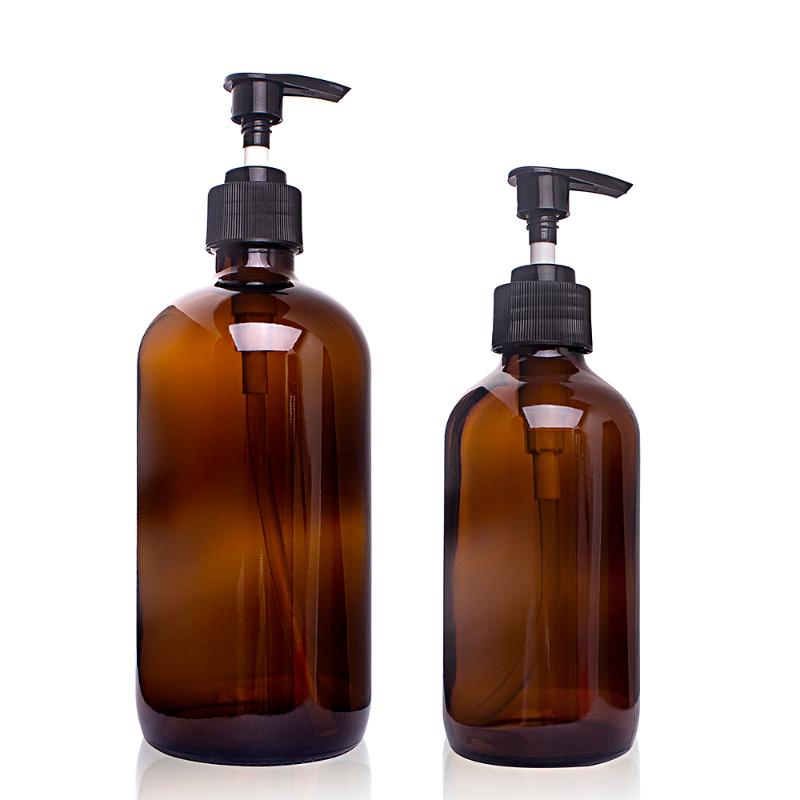 

Large Capacity 250ml / 500ml Amber Glass Shampoo Empty Lotion Container Foam Pressed Pump Bottle For Soap Shower Gel
