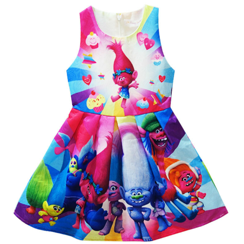 

Trolls Cartoon Clothes Kids Dresses Summer Sleeveless Dress for Girls Wedding Evening Party Trolls Costumes Children Clothing Y200226, Pink