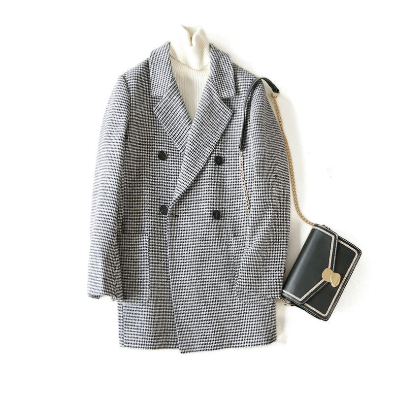 

High quality fashion classic plaid blazer suit women 2020 new spring summer Double breasted jacket office lady suit female K810, Gray