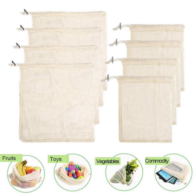 

Kitchen Popular Reusable 8Pcs Mesh Bags Washable Eco Friendly Bag With Drawstring For Storage Fruit Vegetable