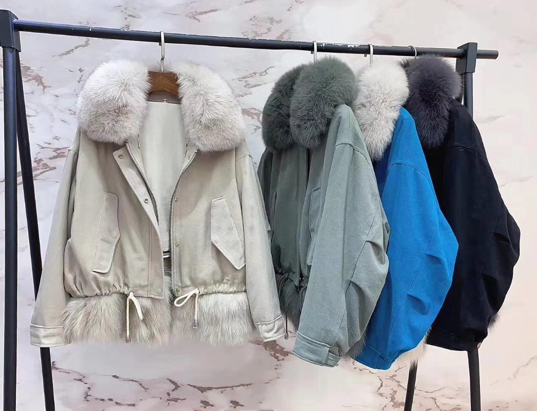 

Luxury 2020 Streetwear Winter Jacket Women Real Fur Coat Natural Fur Collar Liner Parka Outerwear Thick Warm, Beige