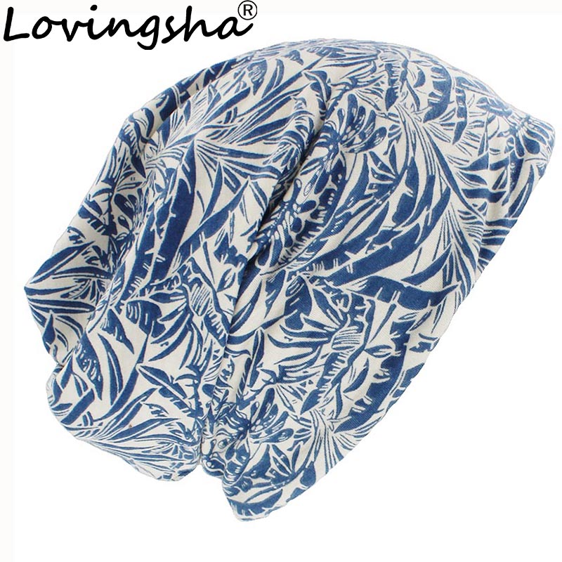 

LOVINGSHA Autumn Winter Men Thin Skullies Beanies Print Design Hats For Women Lady Hot Feminino Multifunction Warm Scarf HT100