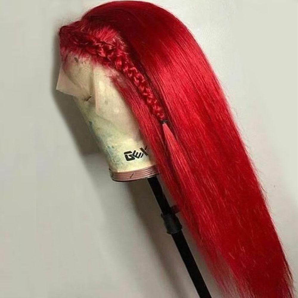 

Bright Red Wig Lace Front Human Hair Wigs For Women Peruvian Straight Lace Front Wig Remy Hair Pre Plucked Baby Hair282G
