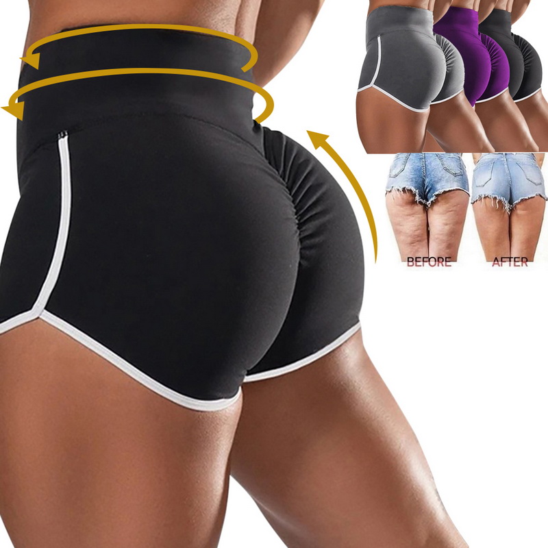 

Sports runing Shorts Women Yoga Shorts Push Hips Sexy Middle Waisted Gym Fitness Elastic Quick Dry Running, Black