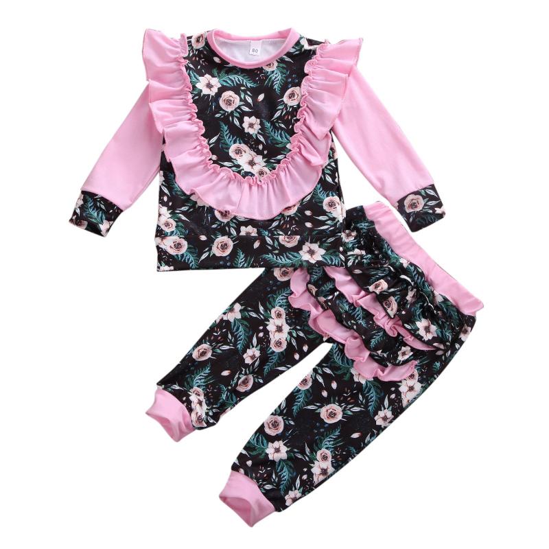 

Newborn Baby Girl Clothes Flower Long Sleeve Tops Sweatshirt Ruffle Pants Leggings Outfits, As pic