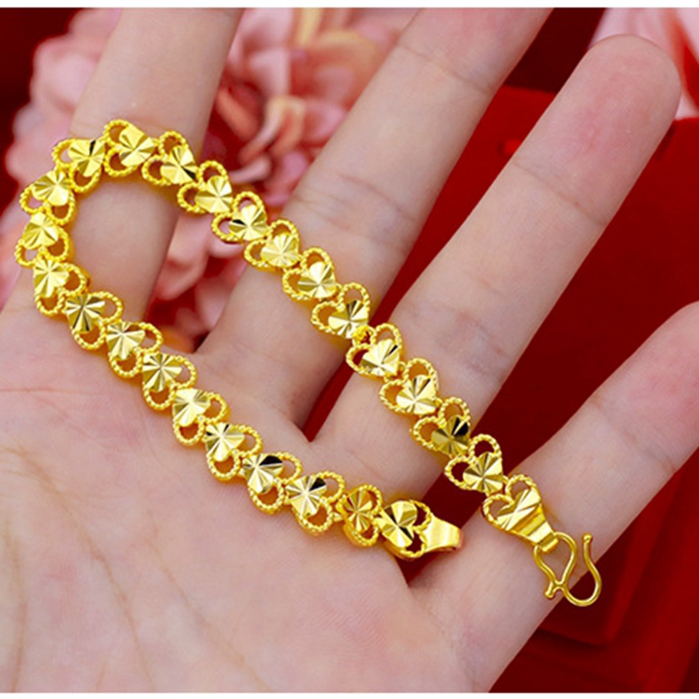 Romantic Heart Bracelet Link Chain 18K Yellow Gold Filled Simple Style Womens Girls Bracelet Gift Fashion Jewelry-image-482226043
