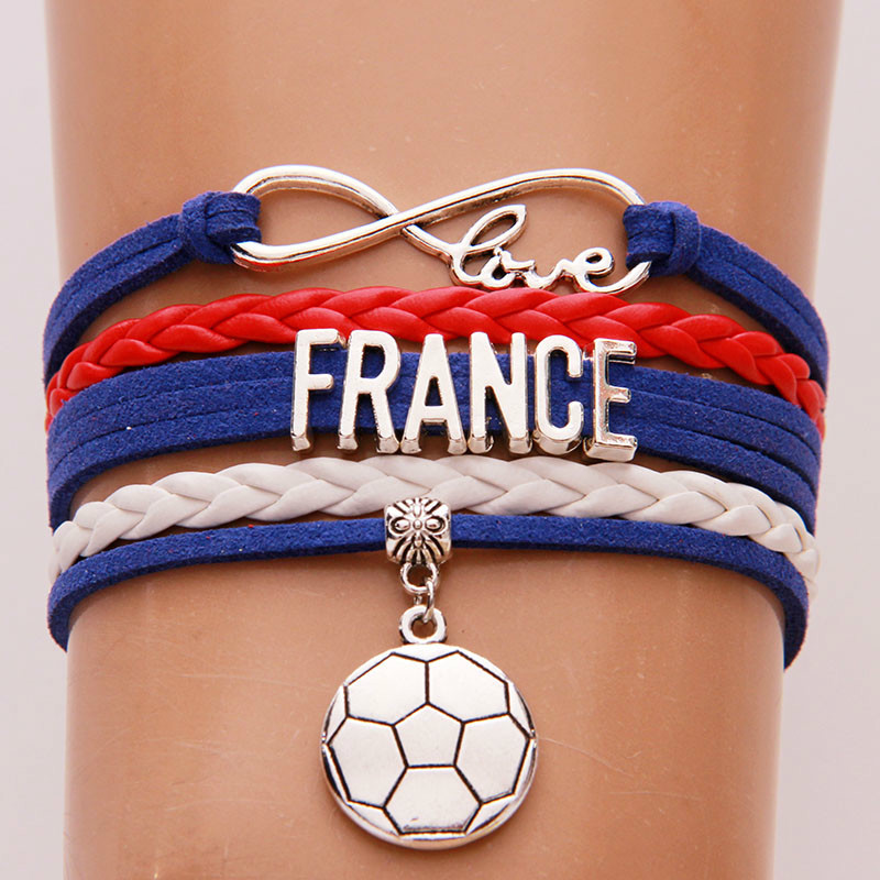 

Infinity Love France Bracelets Bangles Soccer Charm Braided Pu Leather Bracelet Men Women Fans Jewelry Drop Shipping