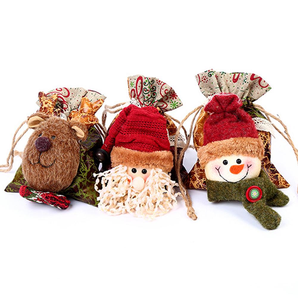 

Xmas Santa Snowman Elk Pattern Drawstring Apples Candy Storage Bag Gift Pouch for Drawstring Container Candy Bag