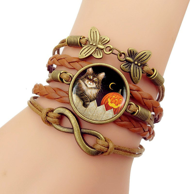 

Halloween Pumpkin Cat Time Bracelet Butterfly Infinite Weave Cortex Hand Decorate