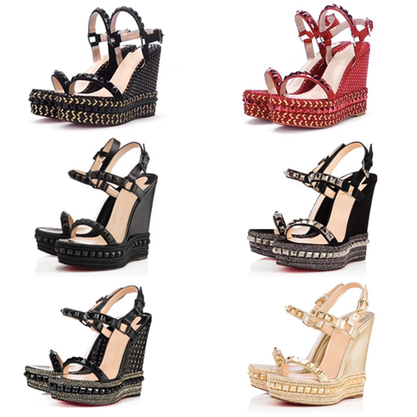 

Sexy Women High Heels Red Bottom Cataclou Studs Wedge Platform Sandals Fashion Ladies Wedge Cataclou Sandals Spikes Rivets Studded Shoes, Color 25