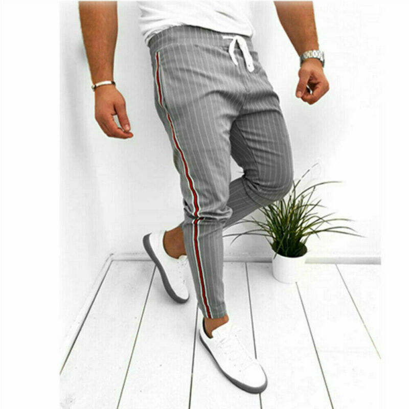 

Men Casual Style Pants Full Length Skinny Fit Type Pleated Front Style Elastic Waist Pencil Pants None Decoration