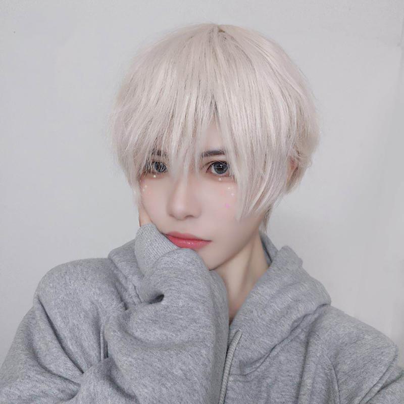 

AILIADE Short Wigs White Blonde Straight for Black Women Men African Synthetic Hair with Bangs Heat Resistant Cosplay Wigs, T1b/613