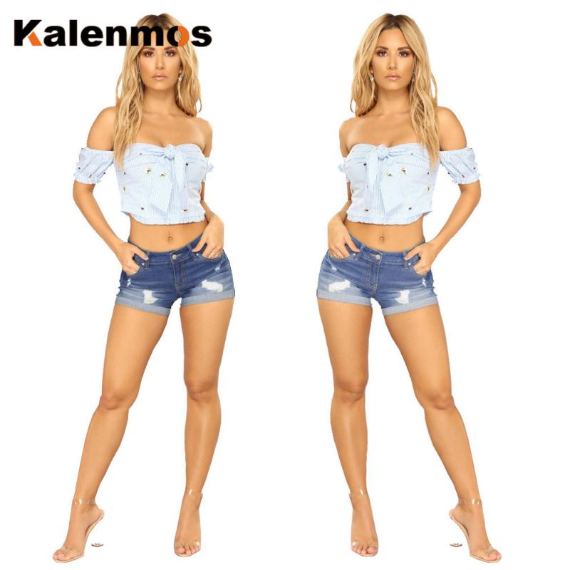 

KALENMOS Denim Jeans Women Stretch Skinny Ripped Hole Bodycon Slim Low Waist Leisure Sexy Trousers Shorts Jegging Streetwear, Light blue
