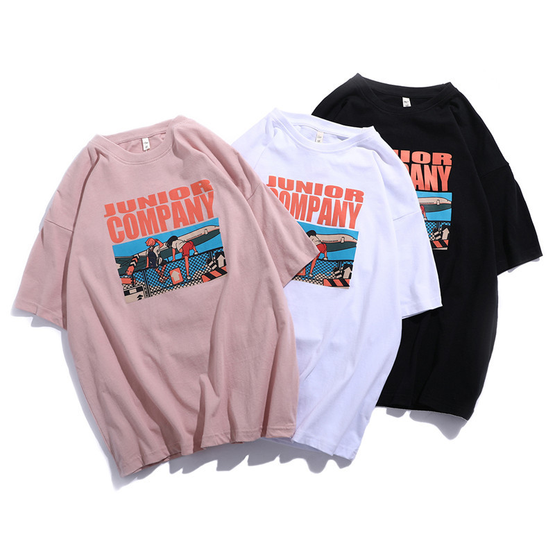 

Men's Fashion T-shirt Fun Print Round Neck Short Sleeve T-Shirt Men's Trend Loose Couple Half Sleeve Tee, Black