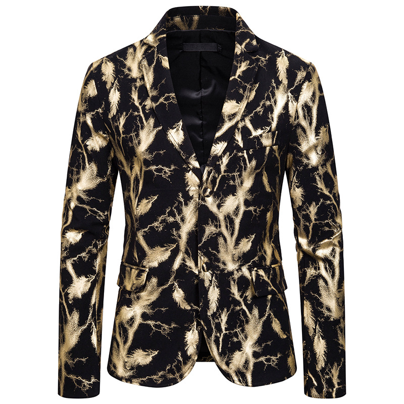 

Mens Fashion Party Casual Blazer Jacket Shiny Gold Foil Print Slim Fit Business Wedding Suit Blazer Men Stage Clothes for Singer, Sliver