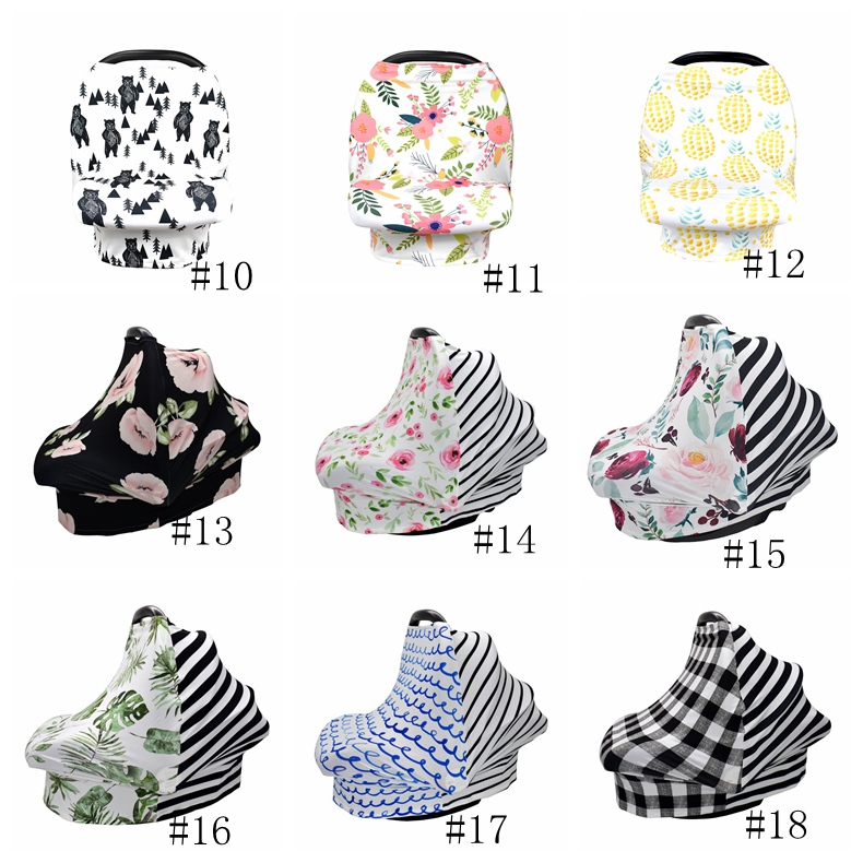 

Baby Canopy Car Seat Cover 26styles INS Floral Stretchy Cotton Baby Nursing Cover Feeding Stroller Cover Infant Scarf Blanket GGA3496-3