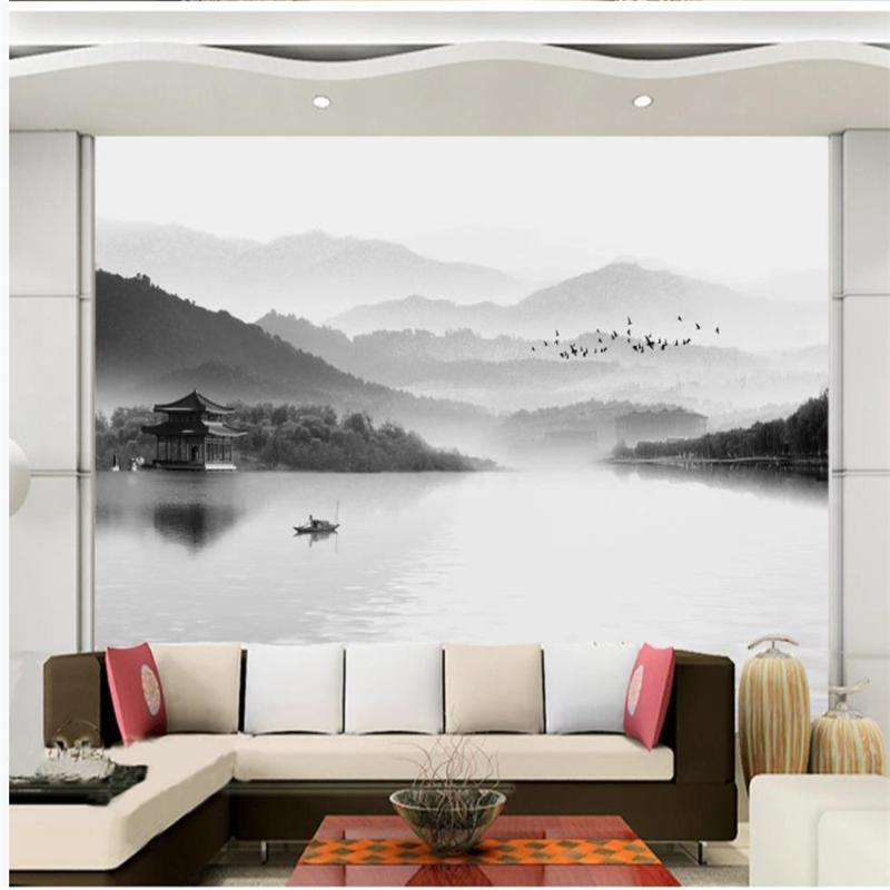 

Plain wallpaper New Chinese landscape wallpapers TV background wall 3d murals wallpaper for living room, As pic