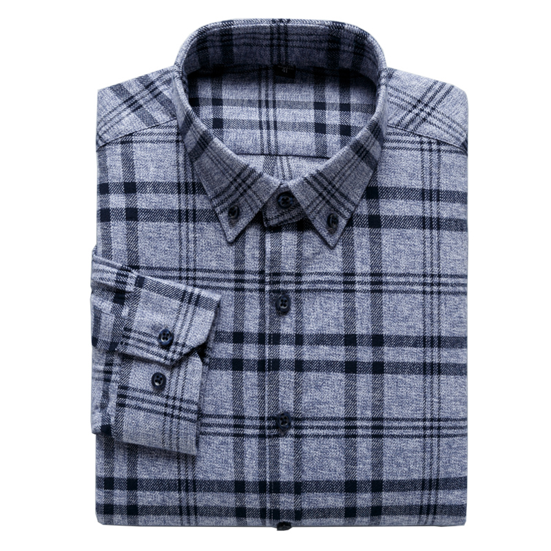 

Pure Cotton Sanded warm classical plaid shirts for men long sleeve button collar slim fit soft comfortable pilling resistance, Mm57