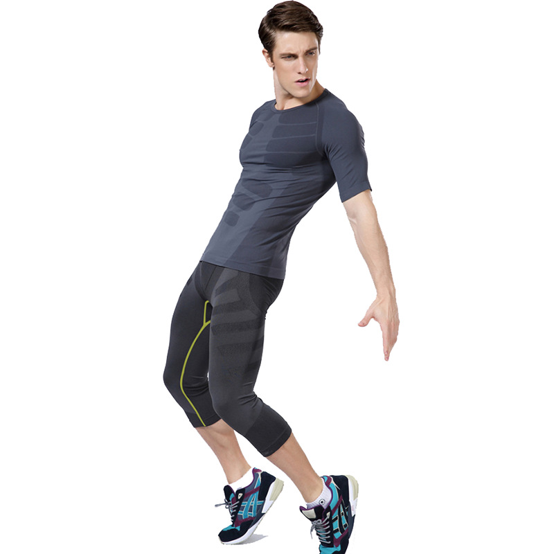 

SR208 Men Bodybuilding Compression Running Tights Base Layer Fitness Sport Basketball Soccer Cycling Quick Dry Gym Pants Legging, Black