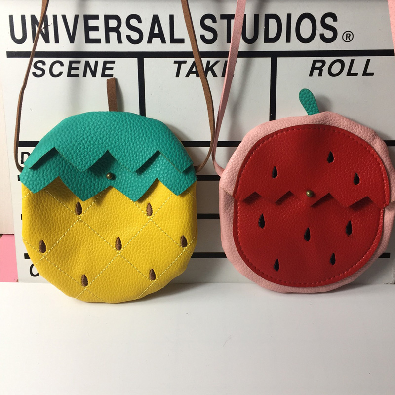 

Cute Child's Coin Purse PU leather women girl bag cute fruit packet chain shoulder messenger orange watermelon Strawberry bag
